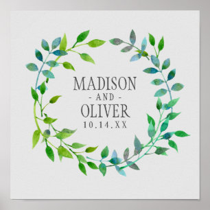 Waterverf Green Leaf Wreath Weddenschap Poster