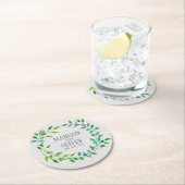 Waterverf Green Leaf Wreath | Weddenschap Ronde Kartonnen Onderzetter (Insitu)
