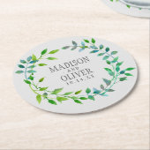 Waterverf Green Leaf Wreath | Weddenschap Ronde Kartonnen Onderzetter (Gebogen)