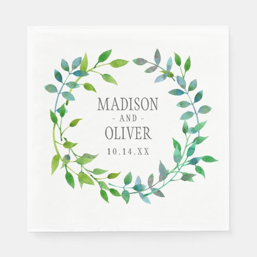 Waterverf Green Leaf Wreath | Weddenschap Servetten (Voorkant)