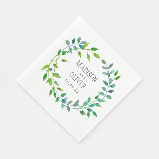 Waterverf Green Leaf Wreath | Weddenschap Servetten (Hoek)