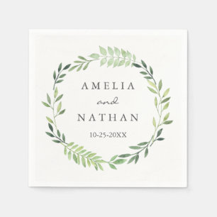 Waterverf Green Leaf Wreath Wedding Napkin Servetten