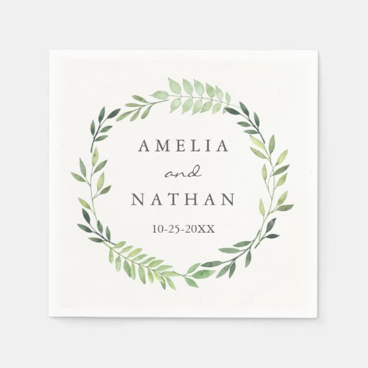 Waterverf Green Leaf Wreath Wedding Napkin Servetten (Voorkant)
