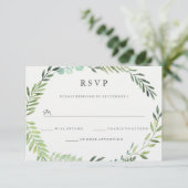 Waterverf Green Leaf Wreath Wedding RSVP (Staand voorkant)