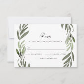 Waterverf Green Leaf Wreath Wedding RSVP (Voorkant)