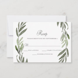 Waterverf Green Leaf Wreath Wedding RSVP