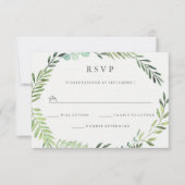 Waterverf Green Leaf Wreath Wedding RSVP Kaartje (Voorkant)