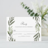 Waterverf Green Leaf Wreath Wedding RSVP Kaartje (Staand voorkant)