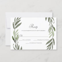 Waterverf Green Leaf Wreath Wedding RSVP