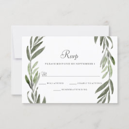Waterverf Green Leaf Wreath Wedding RSVP Kaartje