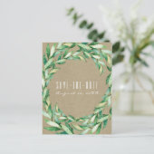 Waterverf Green Leaves Rustic Kraft Bewaar de datu Aankondigingskaart (Staand voorkant)