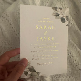 Waterverf Green Leaves Wedding Gold Folie Uitnodiging