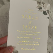 Waterverf Green Leaves Wedding Gold Folie Uitnodiging