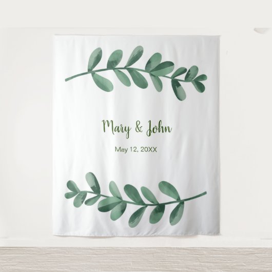 Waterverf Green Leaves Weduwfoto Achtergrond Wandkleed (Voorkant)