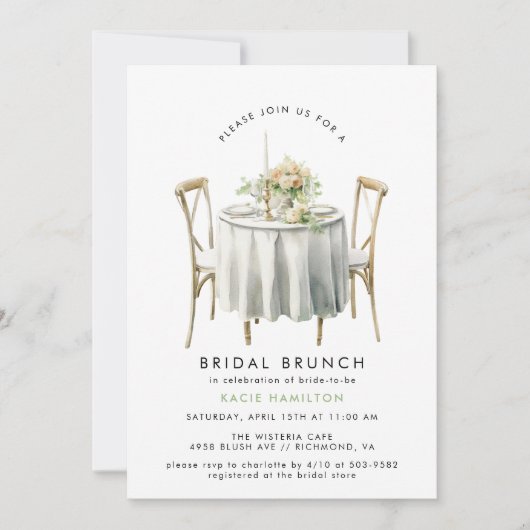 Waterverf Green | Leuke moderne bruids brunch Kaart (Voorkant)