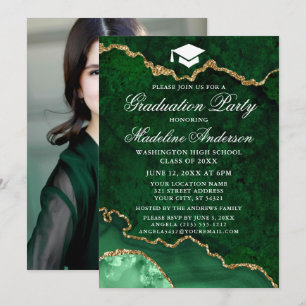 Waterverf Green Marble Graduation Party Foto Kaart