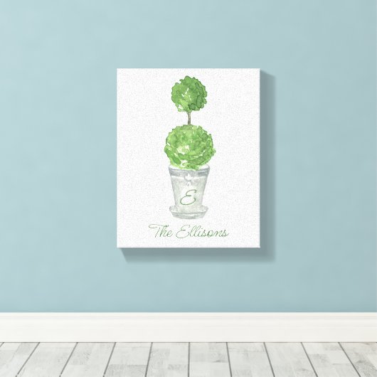 Waterverf Green Monogrammed Topiary Canvas Afdruk (Insitu (Houten vloer))