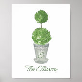 Waterverf Green Monogrammed Topiary Poster (Voorkant)