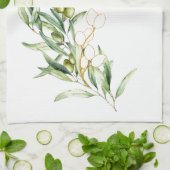 Waterverf Green Olive Branch Keukenhanddoek (Gevouwen)