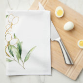 Waterverf Green Olive Branch Keukenhanddoek (Quarter Fold)