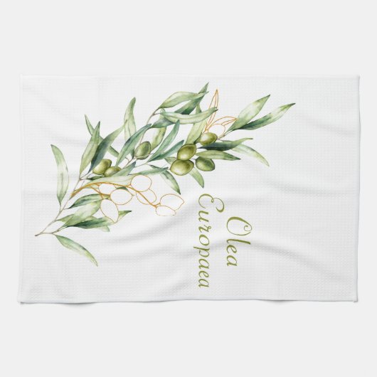 Waterverf Green Olive Branch Keukenhanddoek (Horizontaal)