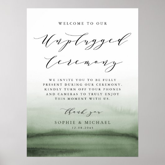 Waterverf Green Ombre Unplugged Wedding Ceremony Poster (Voorkant)
