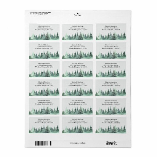 Waterverf Green Pine Forest Address Etiket (Full Sheet)