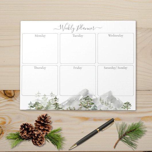 Waterverf Green Pine Forest Weekly Planner Notitieblok