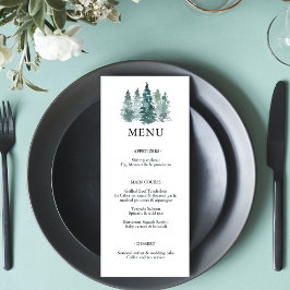 Waterverf Green Pine Spruce Trees Wedding MENU