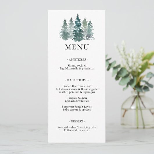 Waterverf Green Pine Spruce Trees Wedding MENU (Staand voorkant)