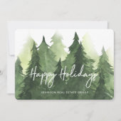 Waterverf Green Pine Trees Business Happy Feestdagenkaart (Voorkant)