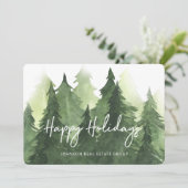 Waterverf Green Pine Trees Business Happy Feestdagenkaart (Staand voorkant)