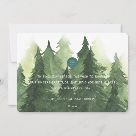 Waterverf Green Pine Trees Business Happy Feestdagenkaart (Achterkant)