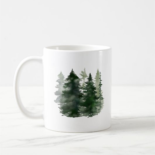 Waterverf Green Pine Trees Holiday Koffiemok (Links)