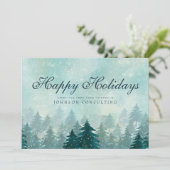 Waterverf Green Pine Trees | Vakantiegroet Feestdagenkaart (Staand voorkant)