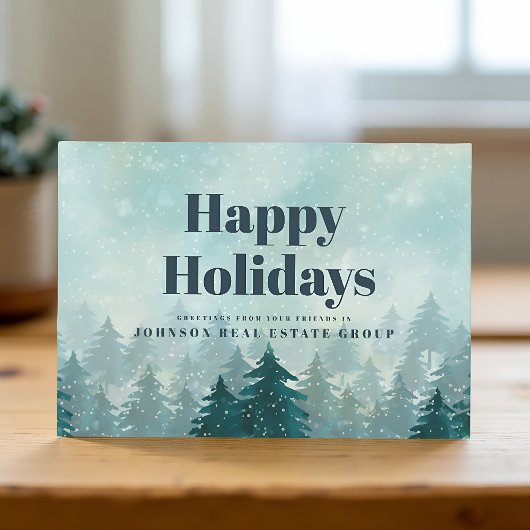 Waterverf Green Pine Trees | Vakantiegroet Feestdagenkaart