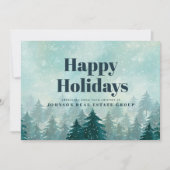 Waterverf Green Pine Trees | Vakantiegroet Feestdagenkaart (Voorkant)