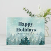 Waterverf Green Pine Trees | Vakantiegroet Feestdagenkaart (Staand voorkant)