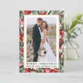 Waterverf Green Pines Ornaments Pas getrouwd Feestdagenkaart (Staand voorkant)