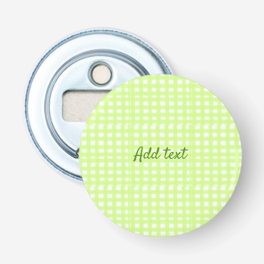 Waterverf Green Plaid Ginham Gepersonaliseerde Voe Button Flesopener (Voorkant)