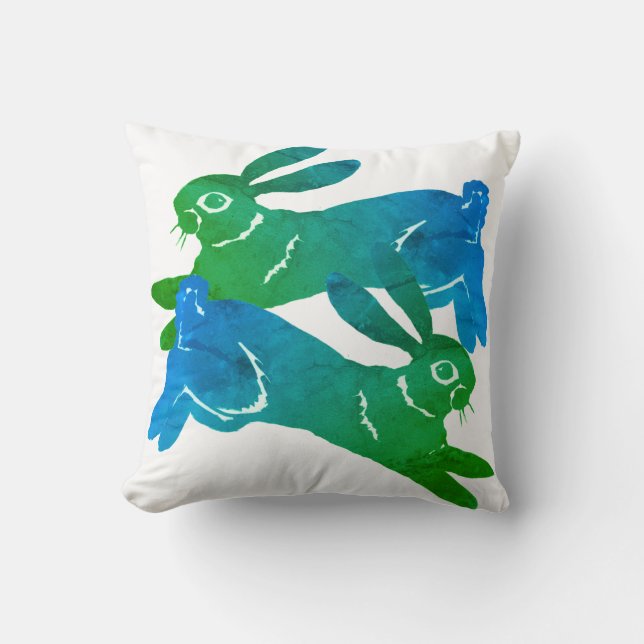 Waterverf Green Rabbit Hare Bold Animal Patroon Kussen (Voorkant)