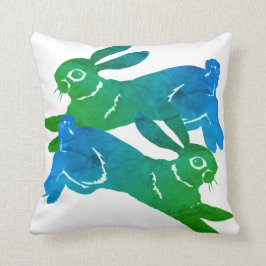 Waterverf Green Rabbit Hare Bold Animal Patroon Kussen