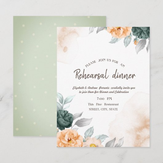 Waterverf Green Rozen Rehearings Dinner Kaart (Voorkant / Achterkant)