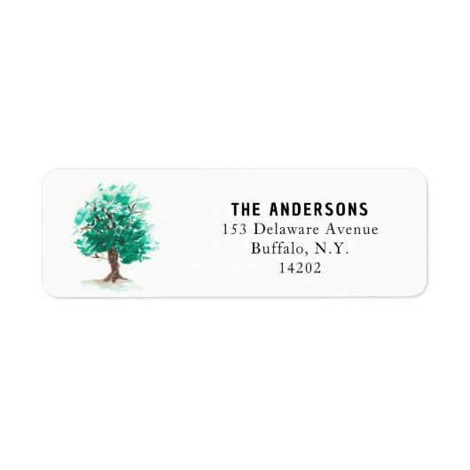 Waterverf Green Summer Tree Retouradres Etiket (Voorkant)