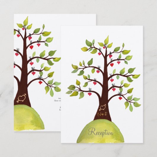 Waterverf Green Tree Wedding Reception Kaart (Voorkant / Achterkant)