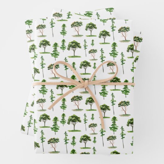 Waterverf Green Trees Pattern Inpakpapier Vel (In situ)