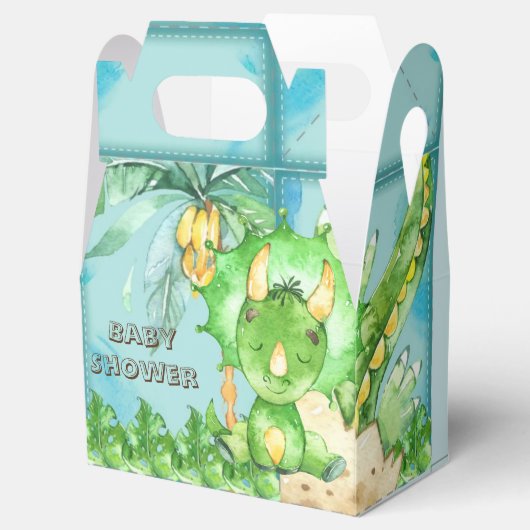 Waterverf Green Triceratops Boy Baby shower Bedankdoosjes (Geopend)
