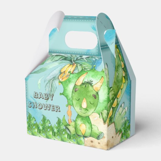 Waterverf Green Triceratops Boy Baby shower Bedankdoosjes (Voorkant Zijde)