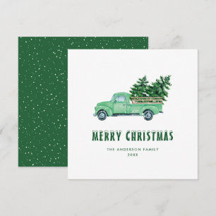 Waterverf Green Truck Merry-kerstkaart Feestdagenkaart