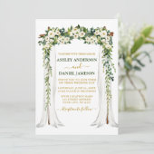 Waterverf Green White Floral Gold Wedding Canopy Kaart (Staand voorkant)